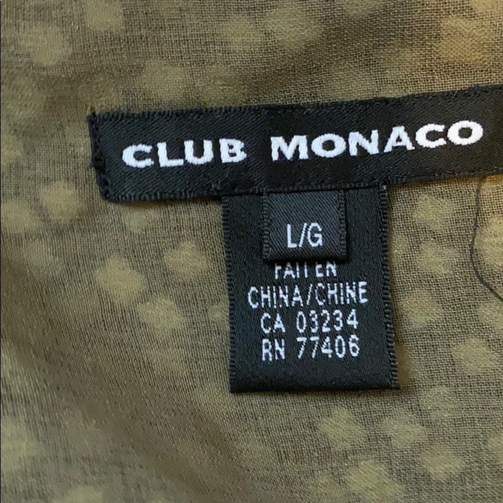 Club Monaco quatrefoil olive gold ruffle sleeve L - Picture 3 of 8